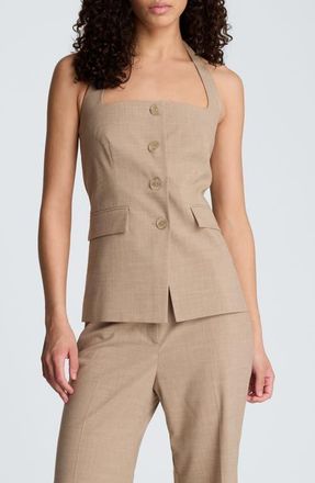 Kenneth Cole Crosshatch Halter Neck Vest in Mesa Taupe/Pure White at Nordstrom, Size X-Large