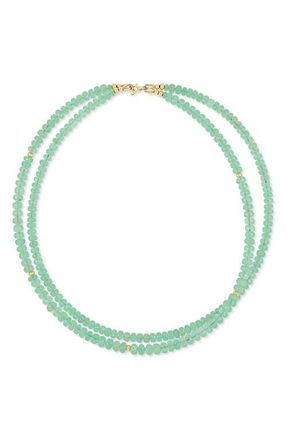 Bony Levy 14K Gold Iris Emerald Beaded Tennis Necklace in Green at Nordstrom, Size 18