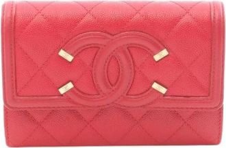 Chanel Pre-owned Portafoglio Bifold in Pelle di Vitello Grana Filigrana CC - - Pre-owned - Donna - Rosso - ONE SIZE