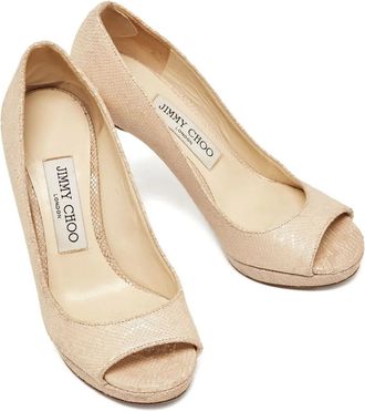 Jimmy Choo London Pumps in pelle di serpente con punta aperta 110mm - Toni neutri