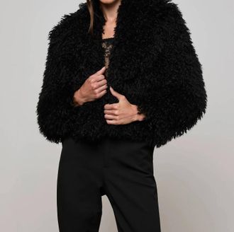 L'agence Aura Cropped Faux Fur Jacket In Black