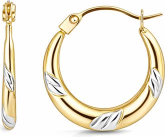 MAX + STONE Solid 14k Gold Two Tone Striped Hoop Earrings with Click Top