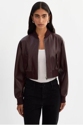 LaMarque EVELIN | Cropped Faux Leather Bomber Jacket in Vamp at Nordstrom, Size Xx-Small