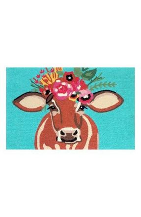 R16 Home Betsy Floral Cow Door Mat in Turquoise Multi at Nordstrom Rack, Size 24X36
