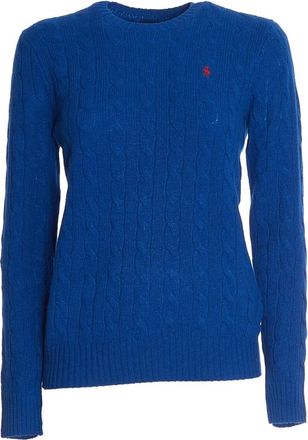 Polo Ralph Lauren Royal Blue Kabelgebreide Trui - Dames - Ronde hals truien - Blauw - L - Wol - Truien & Vesten