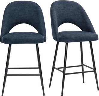 Miliboo Taburetes De Bar En Tela De Efecto Terciopelo Texturizado Azul Oscuro H65 Cm (juego De 2) Cosette