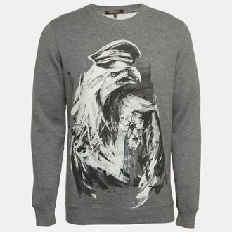Roberto Cavalli Grey Eagle Print Cotton Knit Sweatshirt