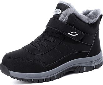 Generic Mens And Womens Ankle Boots Waterproof Snow Shoes With Fur Lining Outdoor Walking Shoes For Hiking Winter Sneakers(Black,4.5 UK)