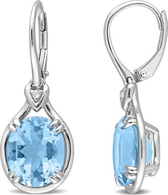 Mimi & Max Womens 11 3/8ct TGW Octagon-Cut Sky Blue Topaz and White Topaz Leverback Drop Earrings in Sterling Silver