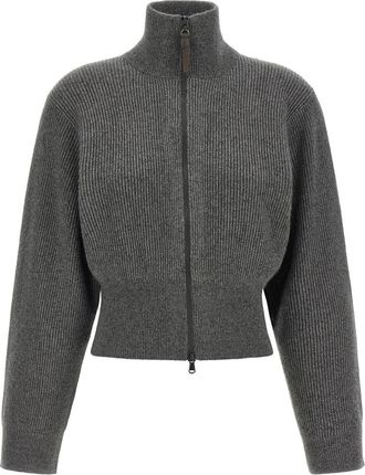 Brunello Cucinelli Grey Knitted Mock Collar Sweater