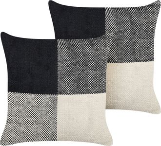 Beliani Beliani - Conjunto De 2 Cojines De Algod&oacute;n Negro Beige Claro 45 X 45 Cm Patchwork Laelia
