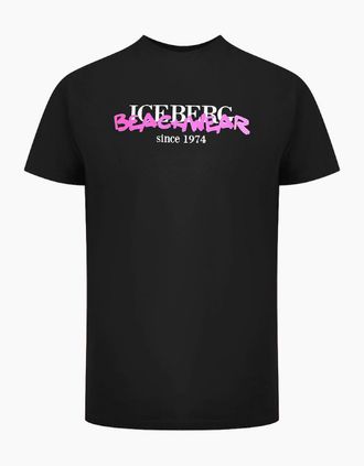 Iceberg Mens Ice Iceberg Beachwear Logo Black T-Shirt - Size: 44