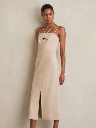 Reiss Womens Cream Double Strap Cut Out Midi Dress, Size: 18