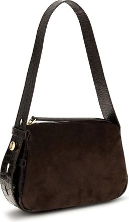 Tory Burch Womens Romy Suede Small Shoulder Bag Dark Cocoa