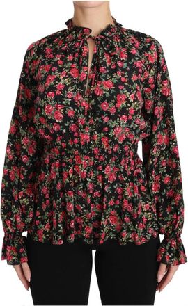 Dolce & Gabbana Zwarte bloemen zijden overhemd - Dames - Blouses - Veelkleurig - 2XS - Overhemden
