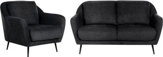 Beliani 3 Seater Sofa Set Chenille Upholstery Iron Black Legs with Armrests Thick Seat Modern Style Living Room Black Eiby