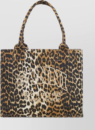 Ganni cabas large canvas leopard-print tote bag