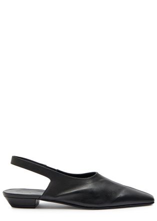 Khaite Cecilia Grained Leather Slingback Flats - Black - 41 (IT41 / UK8)
