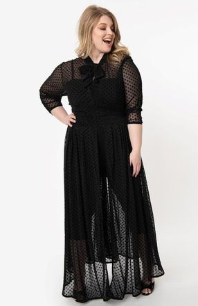 Unique Vintage Plus Size Three Quarter Sleeved Starlet Duster in Black at Nordstrom, Size 5 X