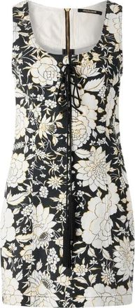 Roberto Cavalli Bloemenprint Mini Jurk Mouwloos Ontwerp - Dames - Korte kleedjes - Zwart - M - Katoen - Kleedjes
