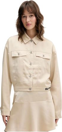 Karl Lagerfeld Jassen, Dames, Beige, XL, Polyester, KLJ Satin Cropped Trucker Jas
