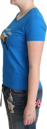 Moschino Womens Blue Cotton Come Play 4 Us Print T-Shirt