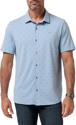 Travis Mathew Comfortknit Geo Short Sleeve Button-Up Shirt in Ash Blue at Nordstrom, Size Xx-Large