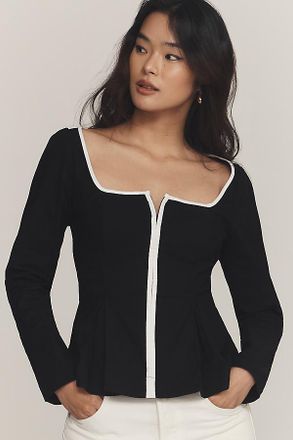 Maeve Zip-Front Square-Neck Blouse