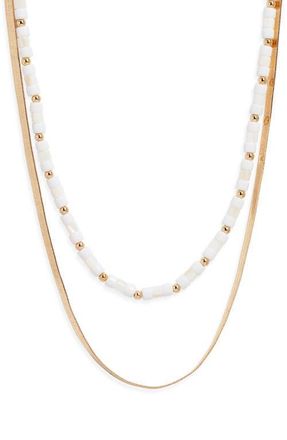Nordstrom Set of 2 Beaded & Snake Chain Necklaces in White- Gold at Nordstrom