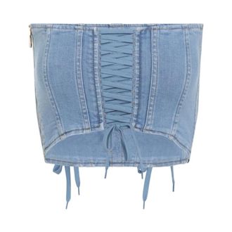 Elisabetta Franchi Sleeveless Tops, female, Blue, Size: XS Urban Denim Bustier