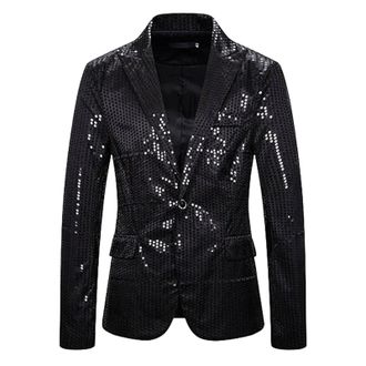 Generic Autumn And Winter Mens Casual Loose Suit Jacket With Sequin Pockets Wool Tuxedo (Black, XXXL)