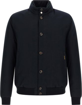Moorer Blue Solid Mandarin Collar Jacket