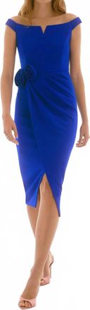 Joseph Ribkoff Off-Shoulder Draped Midi Sheath Dress In Royal Sapphire