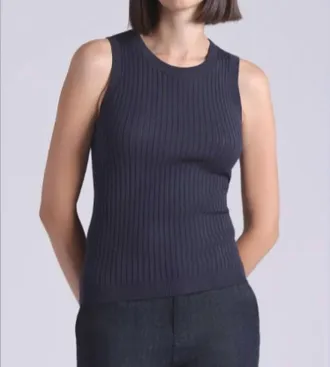 Minnie Rose Viscose Ribbed Pointelle Tank In Navy
