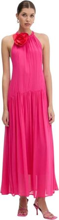 Farm Rio Halterneck Jurk met Bloemendetails - Dames - Maxi kleedjes - Roze - M - Polyester - Kleedjes