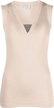 Brunello Cucinelli Monili-chain ribbed tank top - women - Elastane/Cotton - L - Neutrals