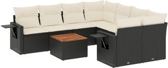 vidaXL Set De Sof&aacute;s De Jard&iacute;n 8 Piezas Y Cojines Rat&aacute;n Sint&eacute;tico Negro Vidaxl