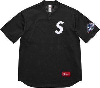 SUPREME S Logo Baseball Henley Black SS25KN95-BLACK