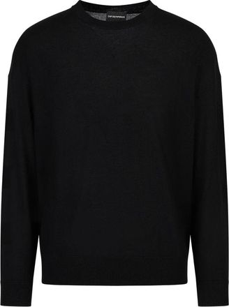 Emporio Armani Rondgebreide trui - Heren - Ronde hals truien - Zwart - L - Wol - Truien & Vesten