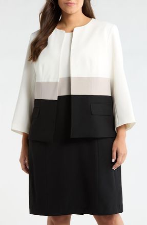 Kasper Colorblock Open Front Cardigan Jacket in Vanilla Ice Multi at Nordstrom, Size 16W