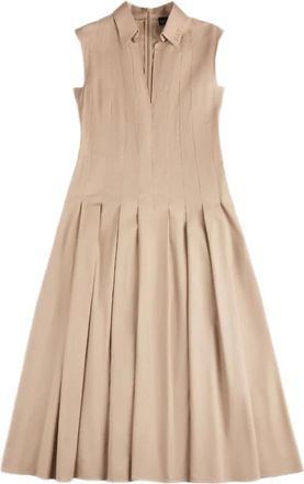 Fay Geplooide Mouwloze Midi Jurk - Dames - Shirt Kleedjes - Beige - M - Katoen - Kleedjes