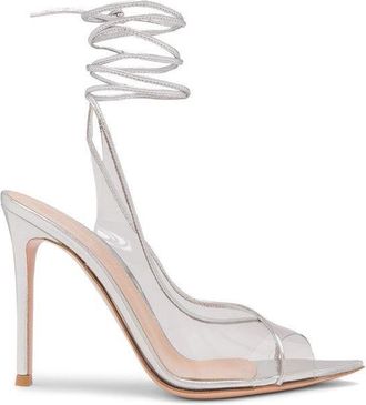 Gianvito Rossi Denise Ankle Wrap Silver Plexi Pumps Size 37