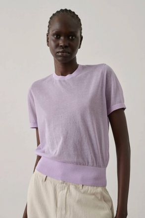 SOEUR Dua Short-Sleeve Pullover Sweater In Parma