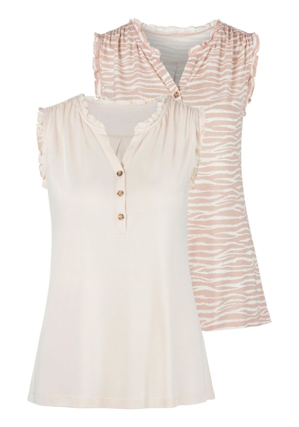 R&uuml;schentop LASCANA mit kurzer Knopfleiste, Damen, Gr. 32/34, rosa (ros&eacute;, bedruckt, beige, uni), Obermaterial: 76% Viskose (LENZING ECOVERO), 24% Polye