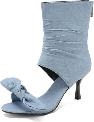 Generic Womens Bowknot Decor Open Toe Summer Sandals Wrap Ankle Zip Up Stiletto Heel Pumps Shoes for Casual and Party (7.5,Sky Blue)