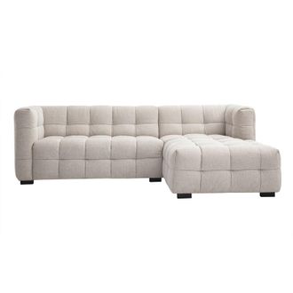 Miliboo Divano ad angolo destro design 3 posti in tessuto effetto velluto testurizzato beige CORTO