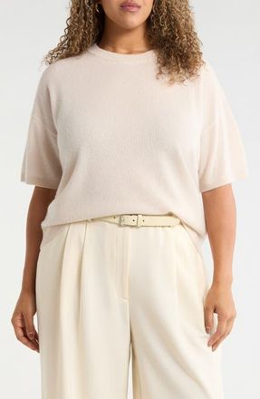 Nordstrom Short Sleeve Cashmere Sweater in Beige Beach at Nordstrom, Size 2X