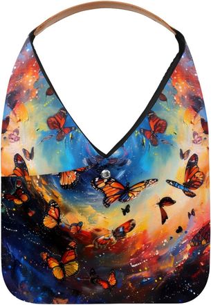 Generic Dancing Butterflies Galaxy Reusable Lightweight Grocery Bags - Foldable Into Compact Pouch, Washable & Sturdy, Multipurpose for Shopping and Travel