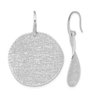 Diamond2Deal 14K White Gold Brushed and Textured Wavy Circle Drop Dangle Earrings