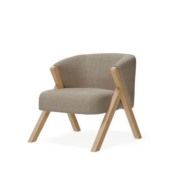 Koketto Home Butaca baja moderna con estructura de madera y tejido taupe